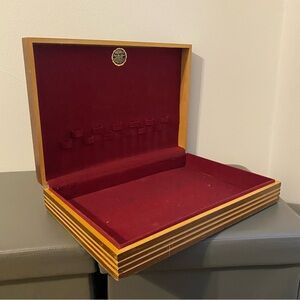 Vintage Sheipco Four Star Chest Flatware Silverware Wood Storage Box Red Lining